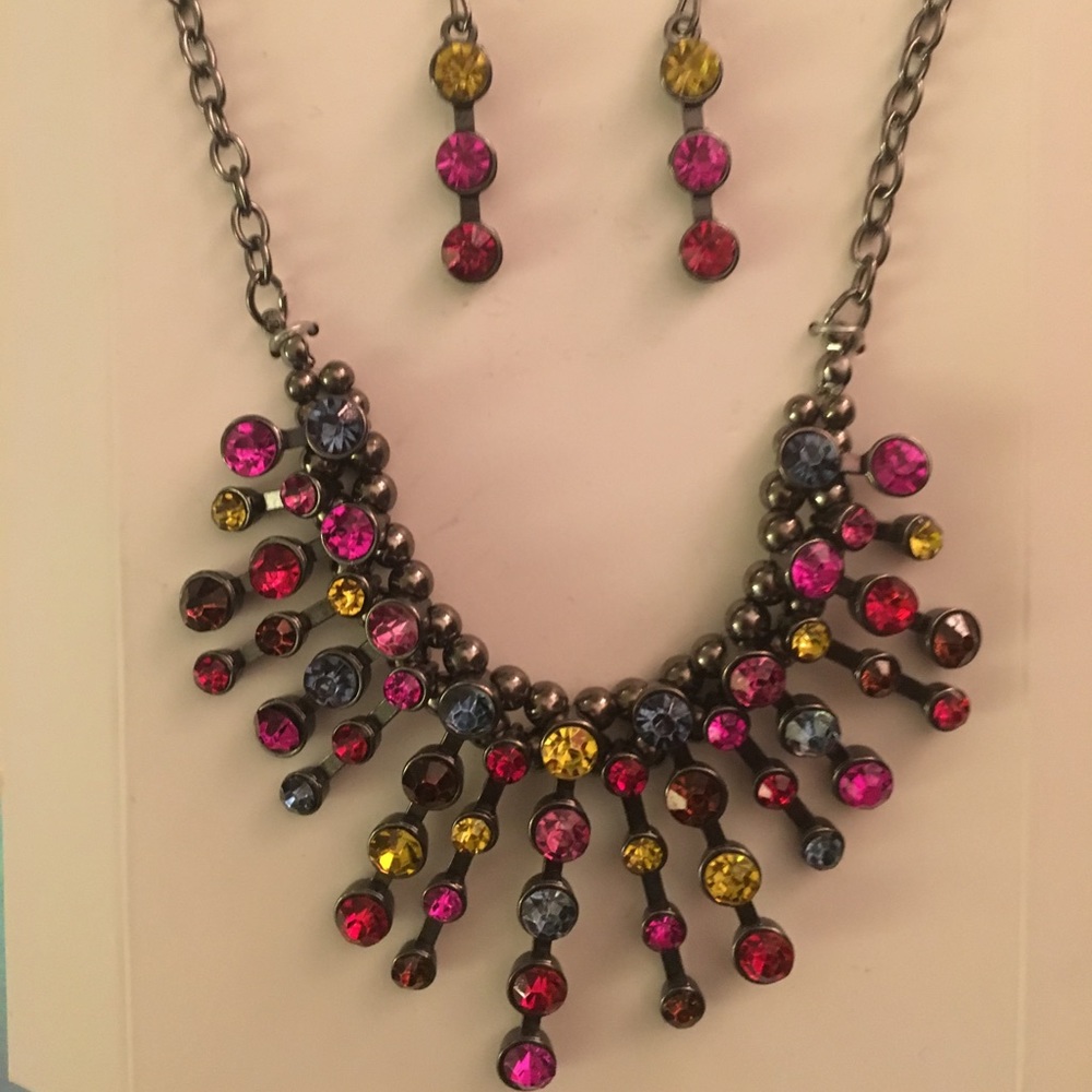 Cascading Multi Color Glass Bead Silver Tone NWOT